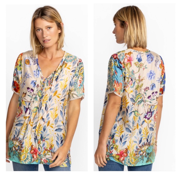 JOHNNY WAS 100% SILK BLU MAI TUNIC